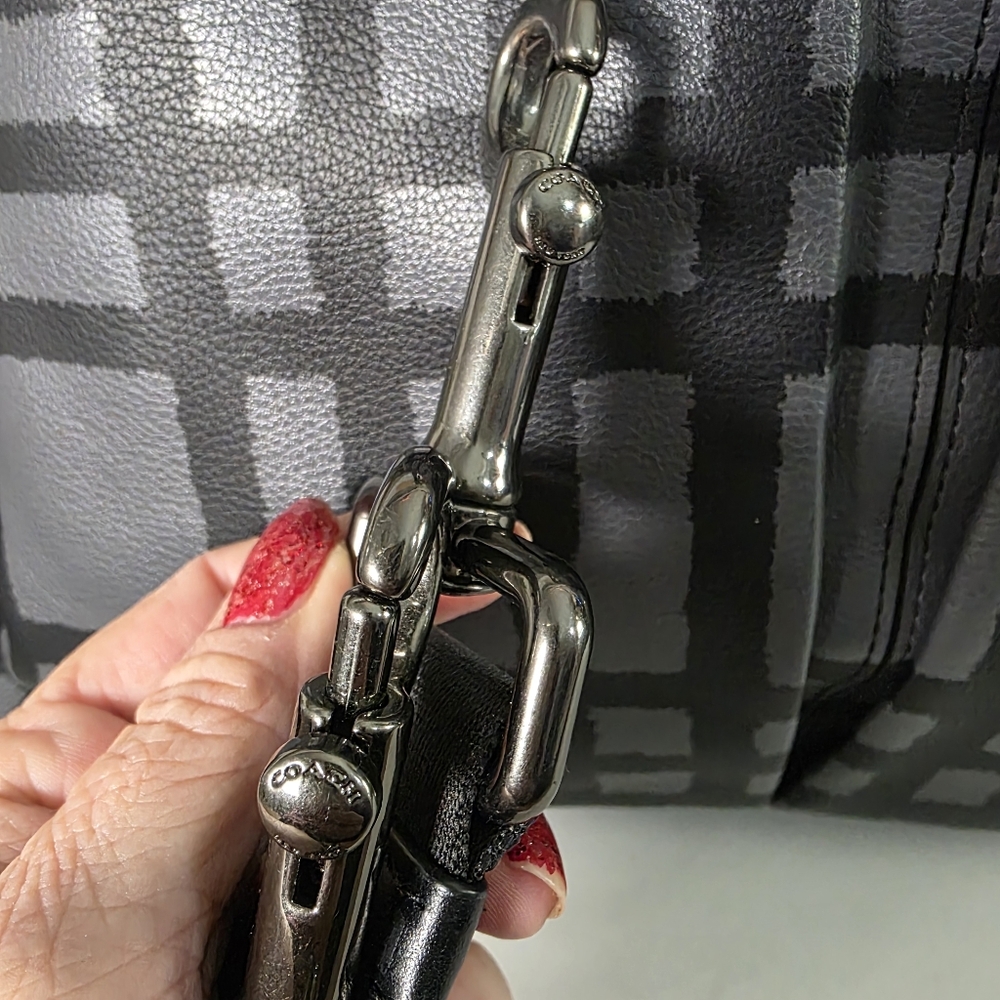 Coach Black Plaid Leather & Canvas Tote - Picture 12 of 16